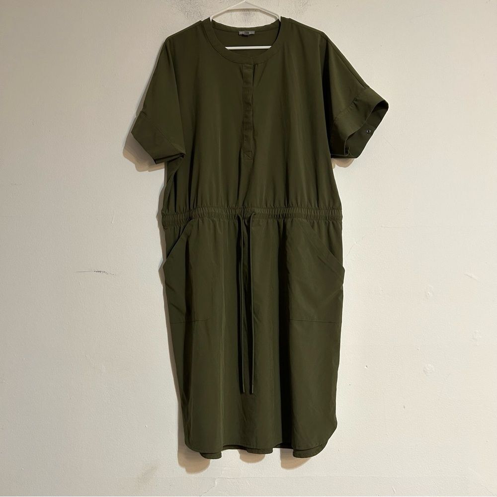 T by Talbots Lightweight Stretch Stand Collar Mini Dress Green Size X UPF